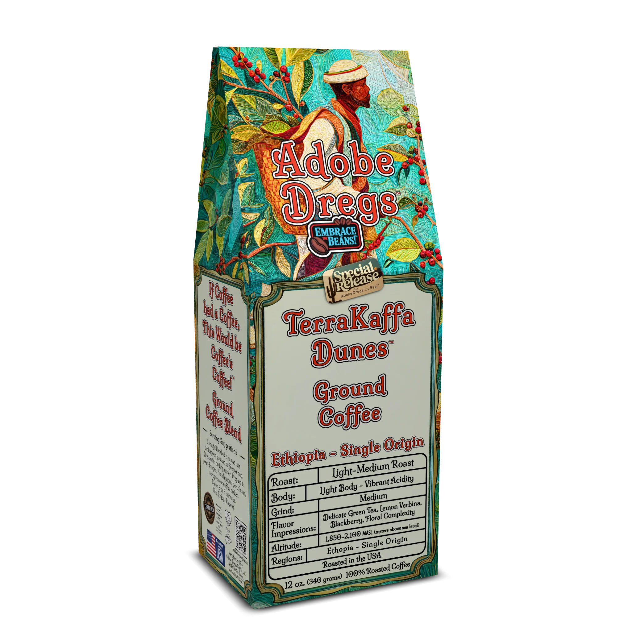 Adobe Dregs Coffee™ TerraKaffa Dunes™ Ethiopian Single Origin Ground Coffee Light-Medium Roast