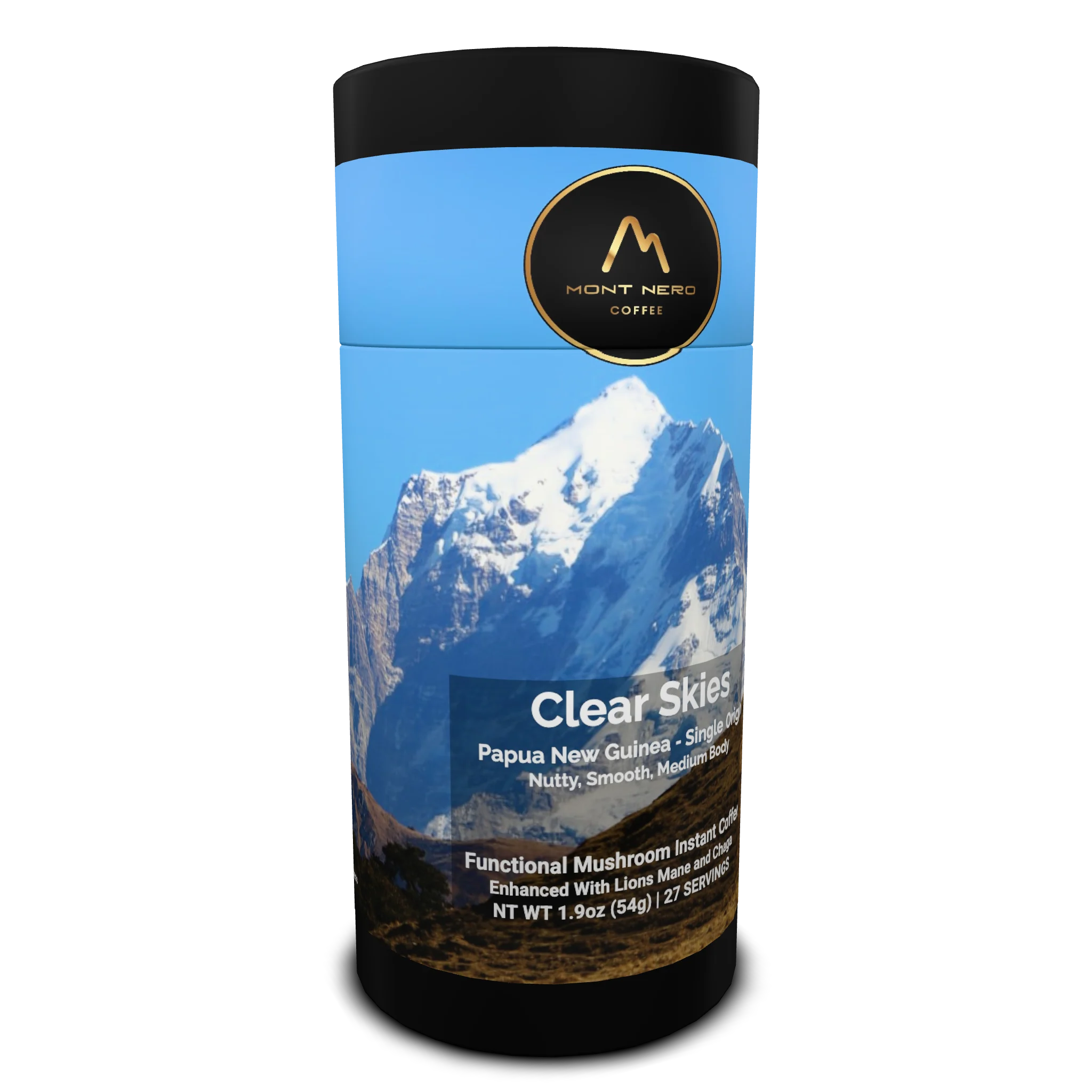 Clear Skies - Papua New Guinea - Single Origin - Functional Mushroom Instant Coffee - Medium Roast - Nutty, Smooth, Medium Body