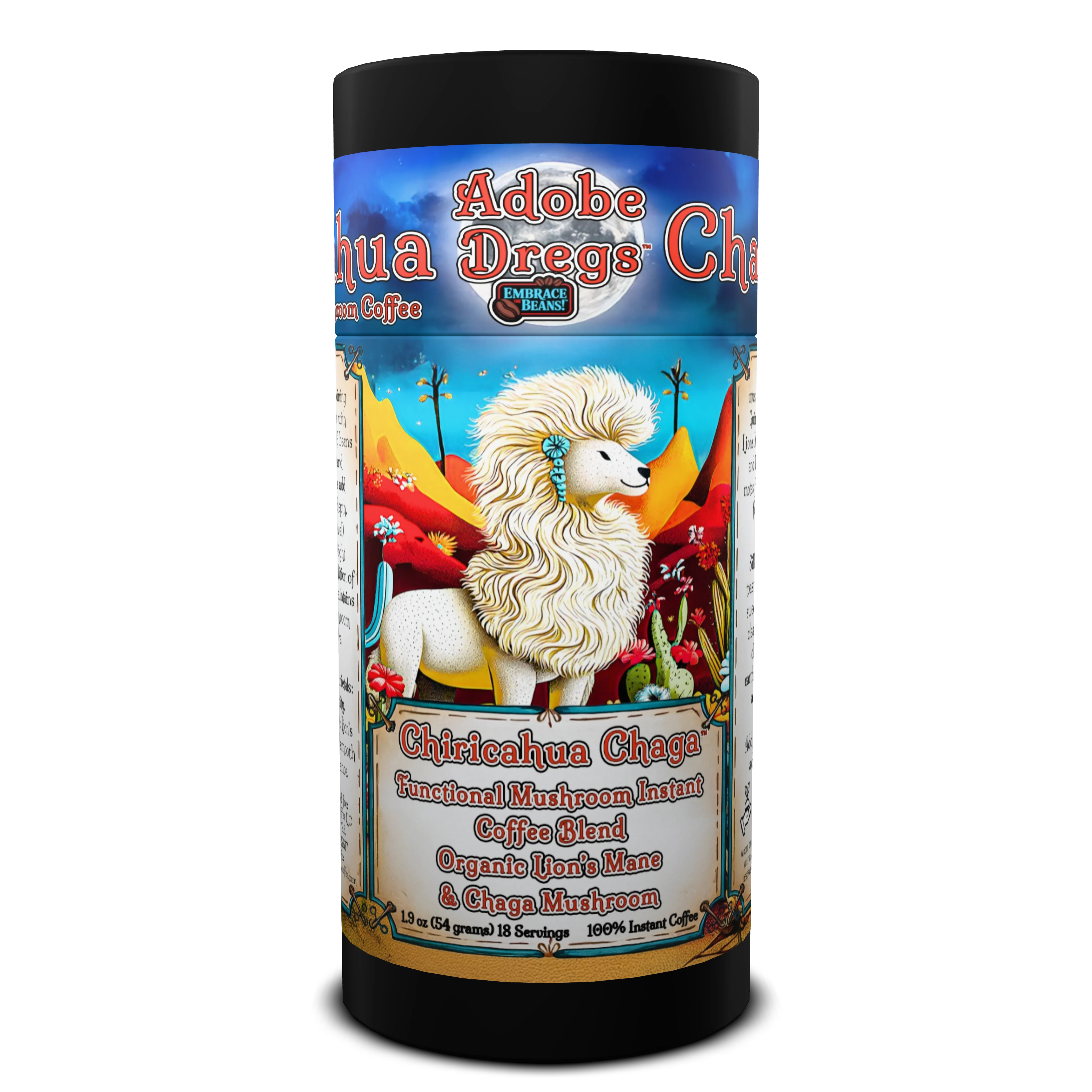 Adobe Dregs Coffee™ Chiricahua Chaga™ Instant Coffee Medium Roast Ground Functional Mushroom Coffee