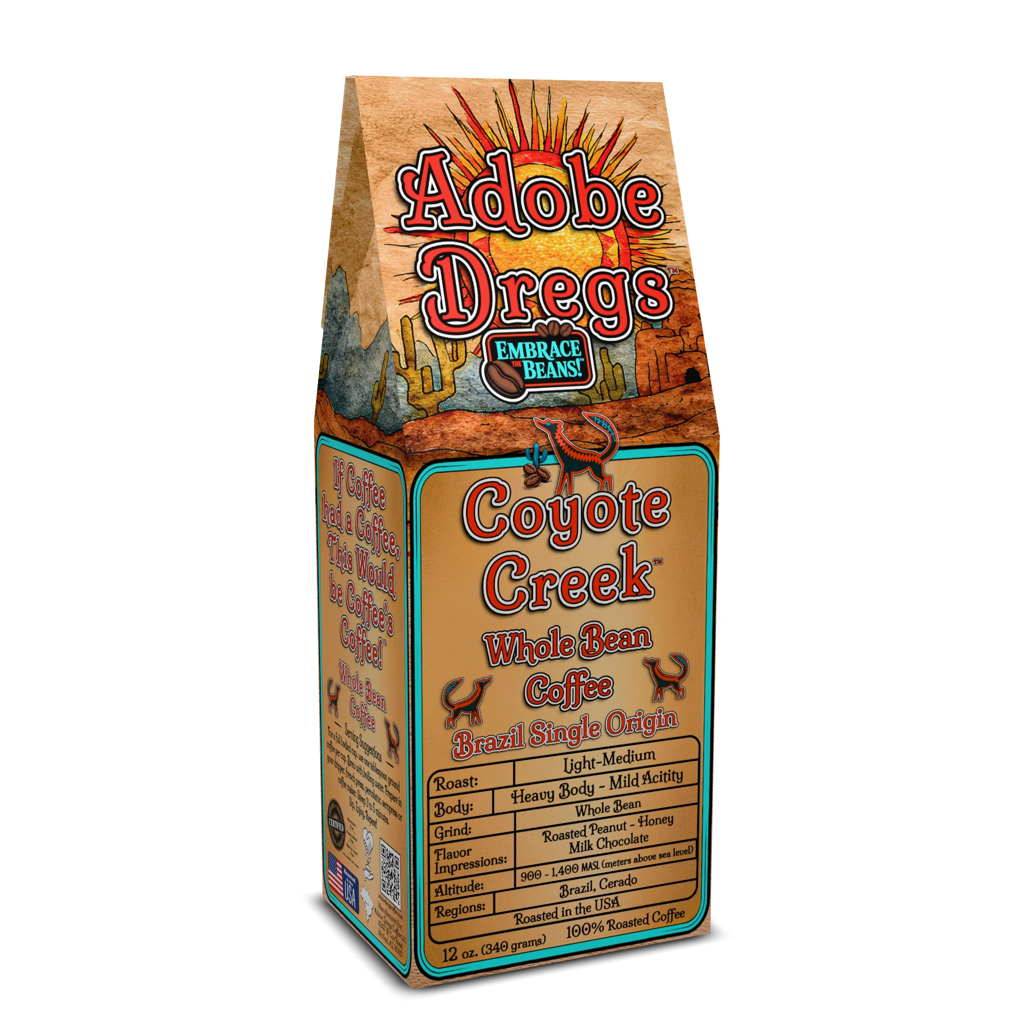 Adobe Dregs Coffee™ Coyote Creek™ Brazil Single Origin Whole Bean Coffee (Light-Medium Roast)